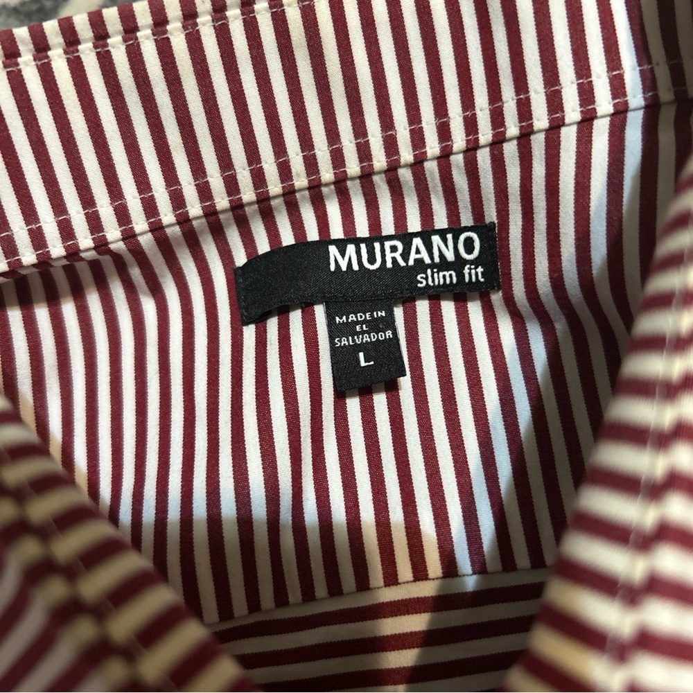 Murano Red and White Striped Casual Button Down Shirt